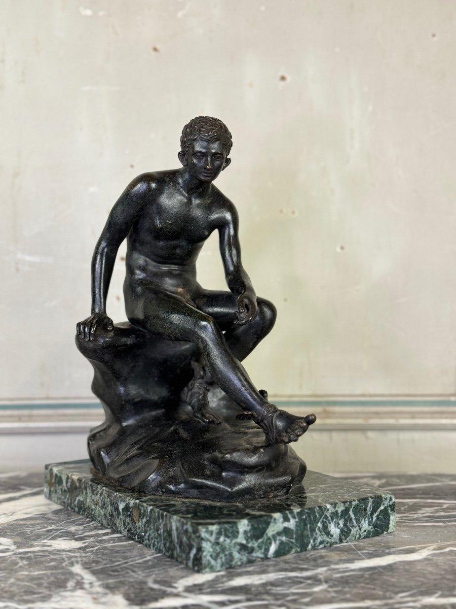 Greco Roman Hermès At Rest Bronze After The Antique On An Antique Green Marble Base For Sale