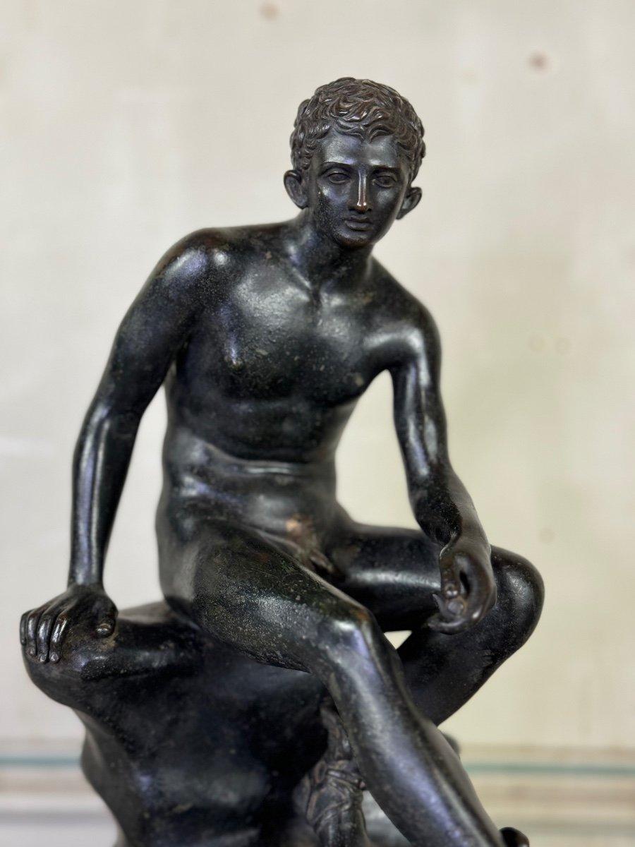 Italian Hermès At Rest Bronze After The Antique On An Antique Green Marble Base For Sale