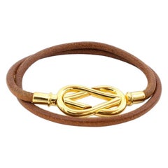 Hermes Atame Leather & Gold Knot Necklace