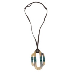 Hermes Attelage Lacquered Horn Waxed Cotton Pendant Necklace