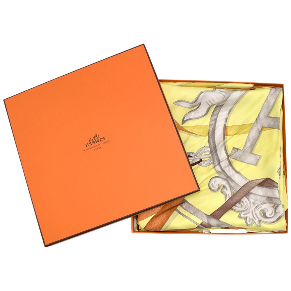 Hermes Attrape Tes Reves Light-Yellow Silk Scarf  