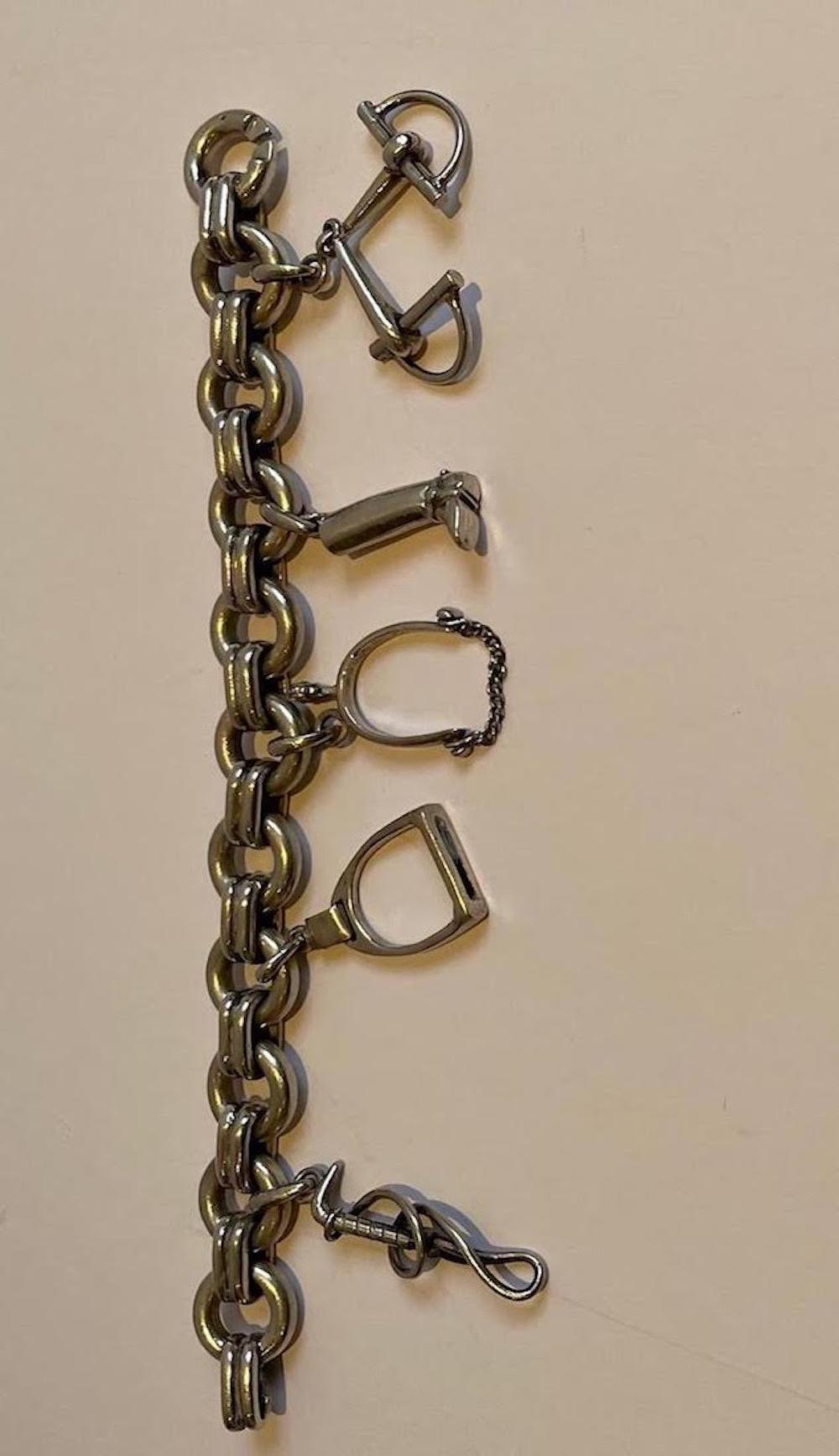 HERMÈS ATTRIBUTED Rare Horse Equine Silver Charm Bracelet C.1950 5