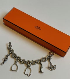 HERMÈS ATTRIBUTED Rare Horse Equine Silver Charm Bracelet C.1950