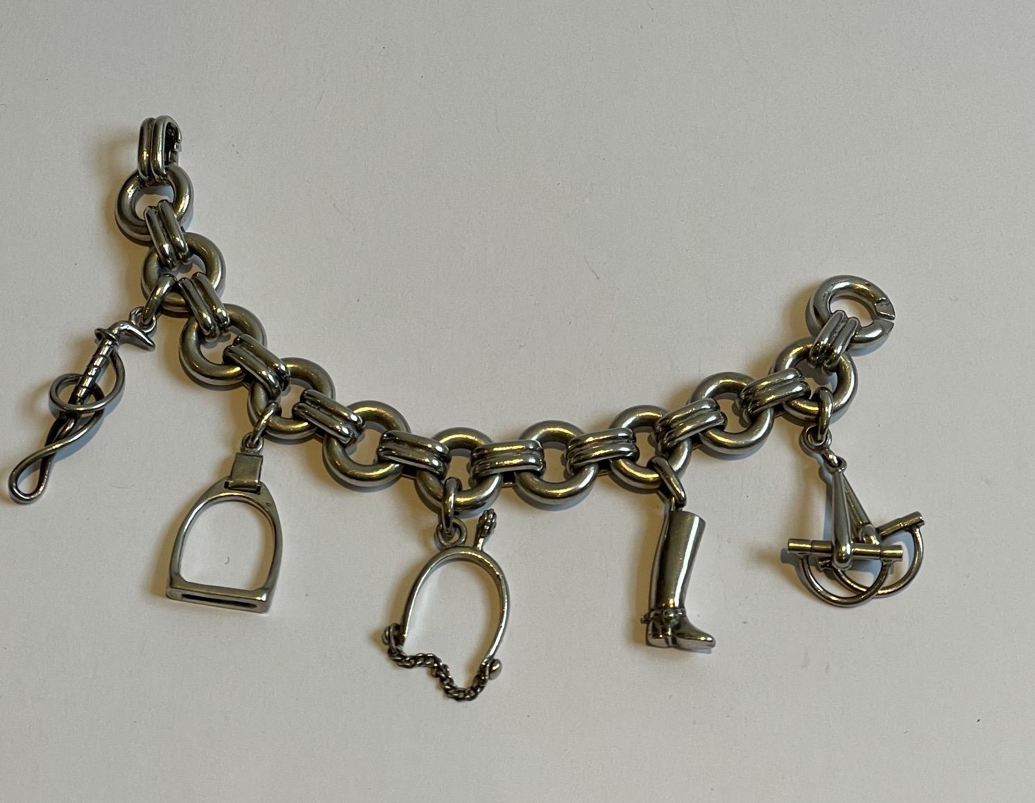 Artisan HERMÈS ATTRIBUTED Rare Horse Equine Silver Charm Bracelet C.1950