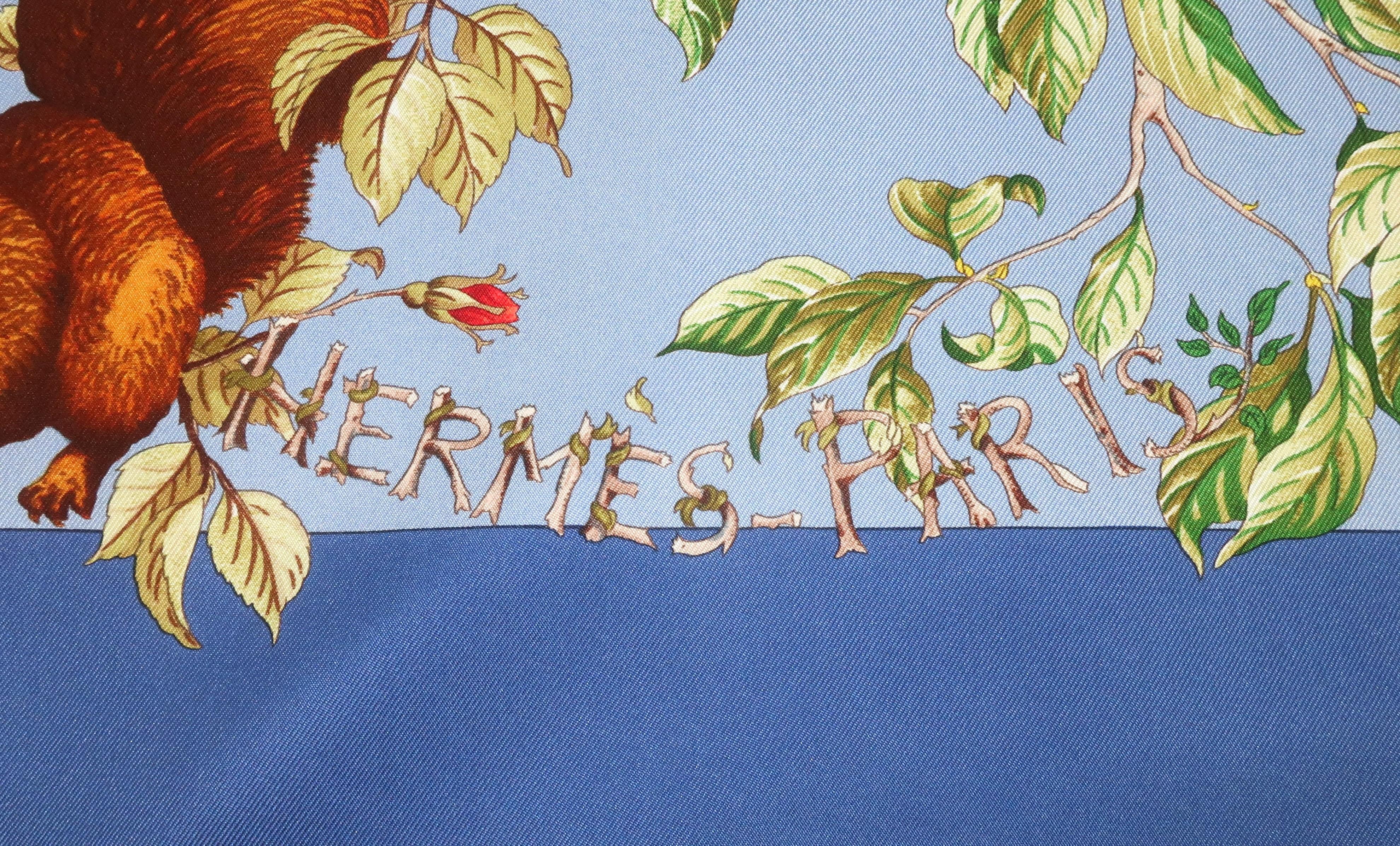 Women's or Men's Hermes 'Au Coeur Des Bois' Silk Scarf, 1990's