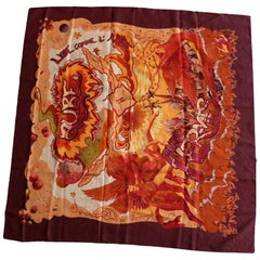 Hermes Aube Libre Comme L' Ange rust, red, orage and yellow scarf