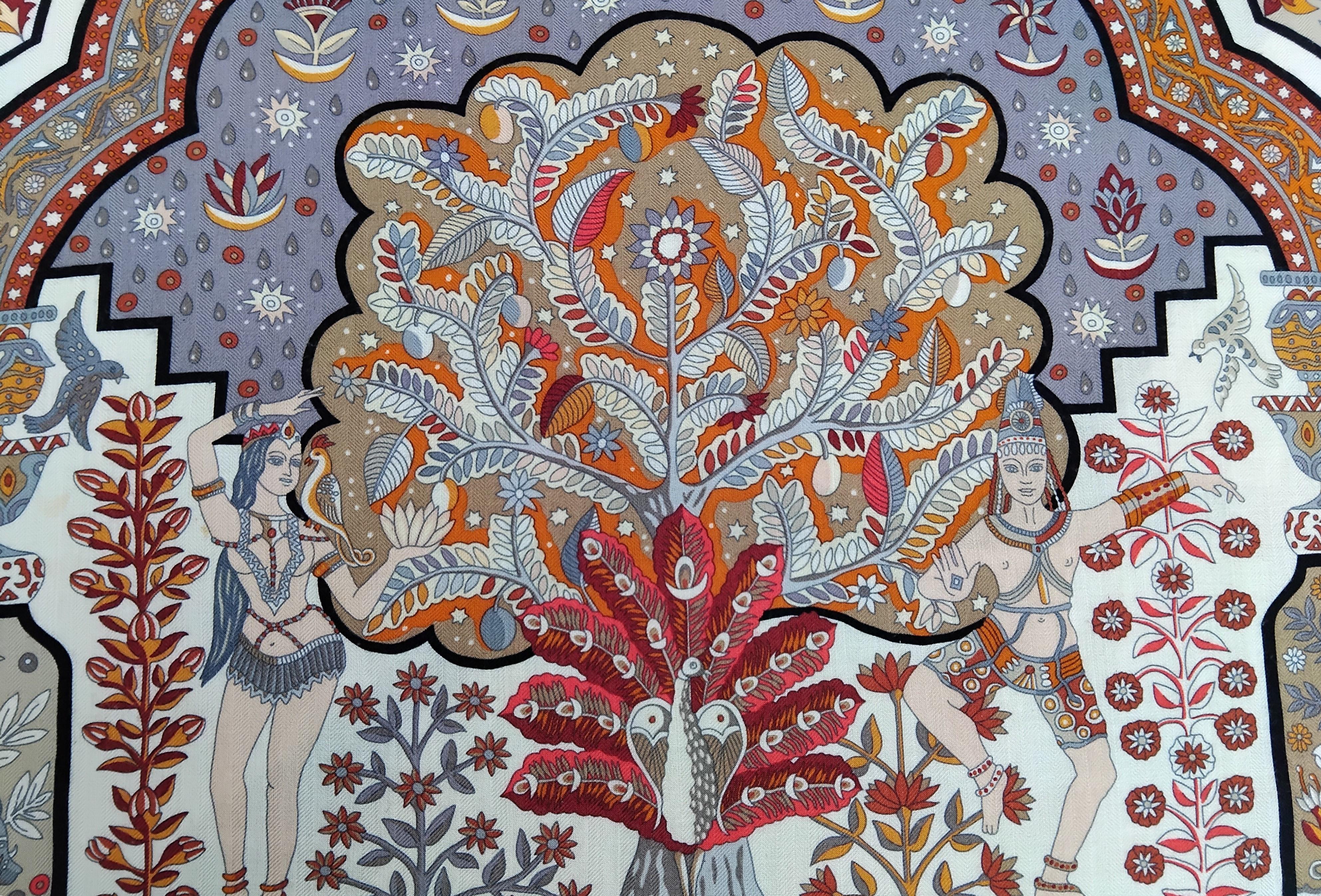 Hermès Aux Portes du Palais India Cashmere Silk Scarf Schawl Christine Henry 54' For Sale 6