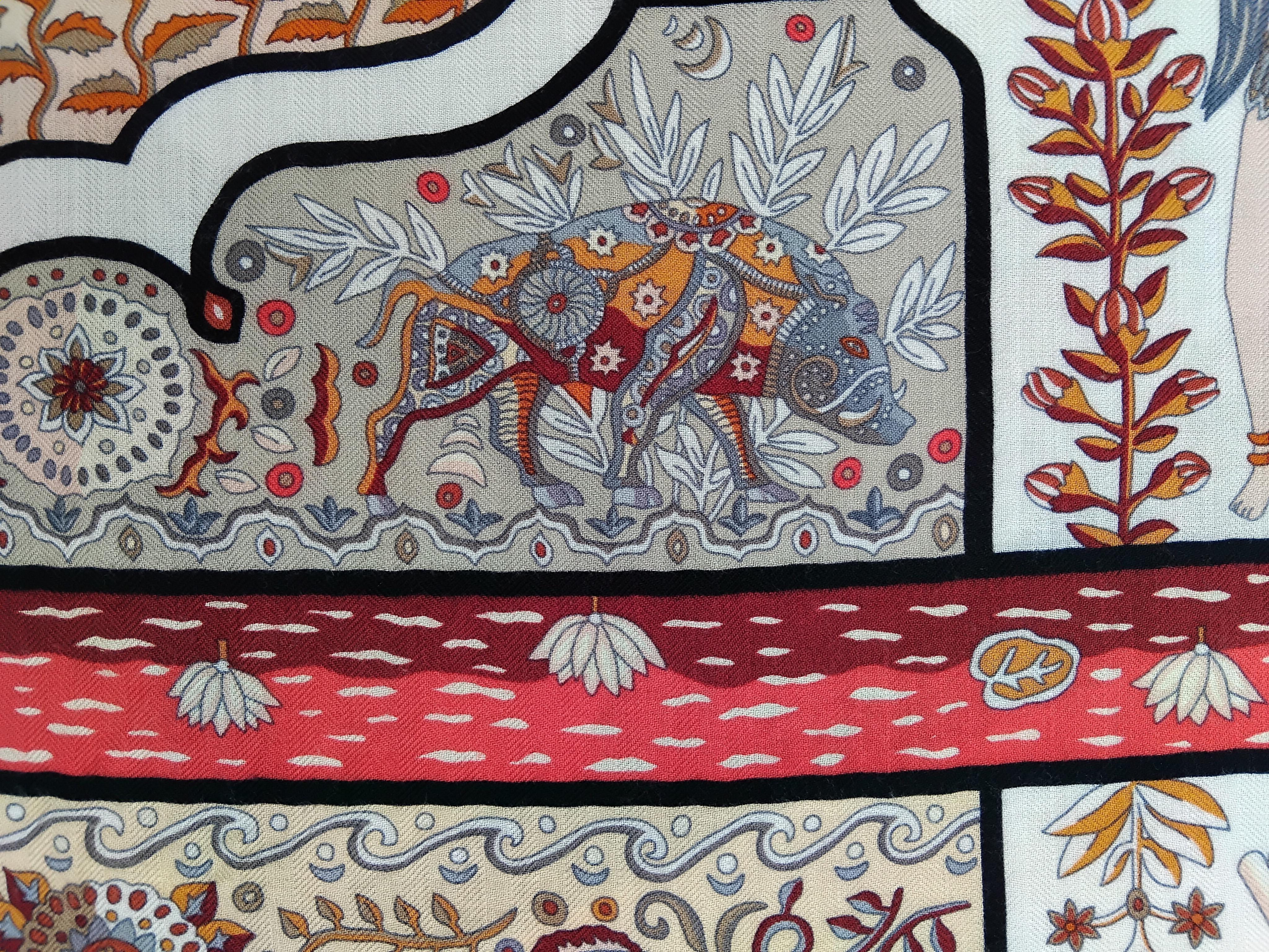 Brown Hermès Aux Portes du Palais India Cashmere Silk Scarf Schawl Christine Henry 54' For Sale