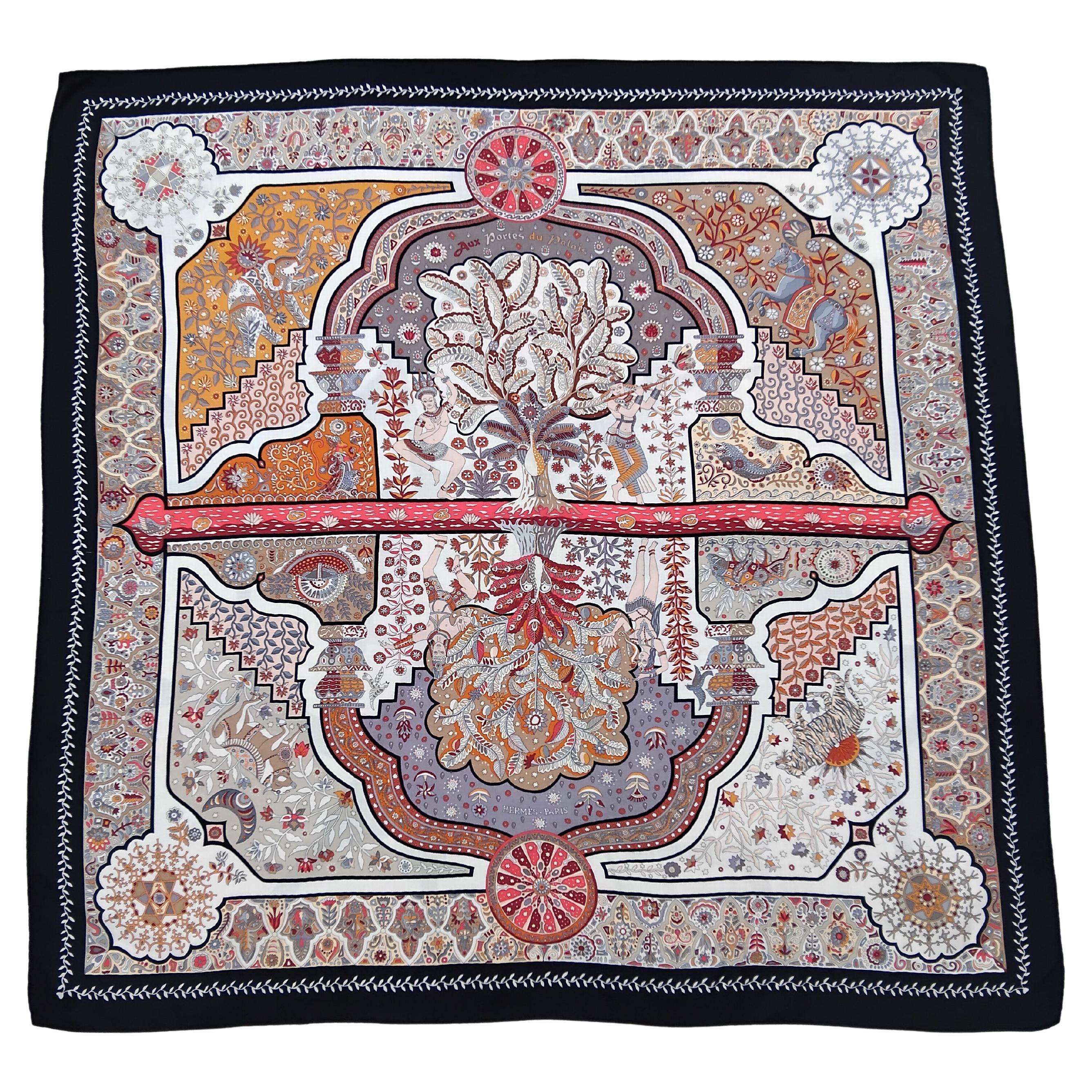 Hermès Aux Portes du Palais India Cashmere Silk Scarf Schawl Christine Henry 54' For Sale