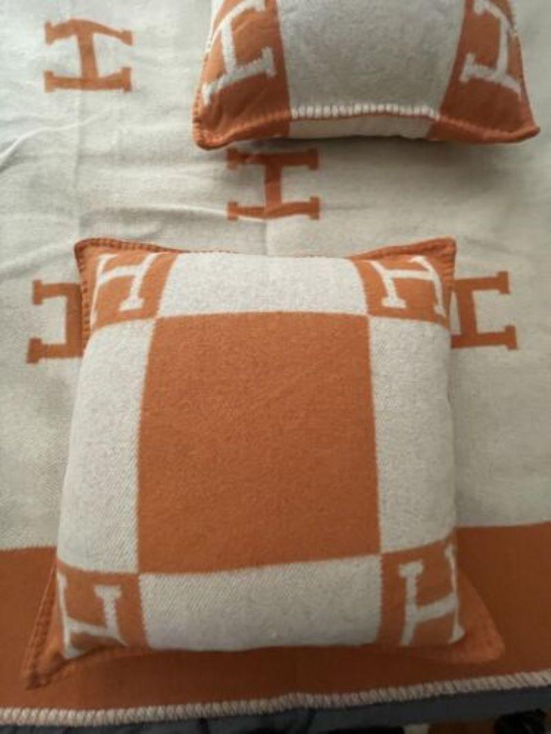 Contemporary Hermes Avalon Blanket Wool Cashmere w/Matching Pillow Set