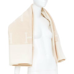 HERMES Avalon signature monogram jacquard merinos wool cashmere throw blanket