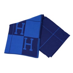 Hermes Avalon Spring Blanket Blue Cashmere Throw