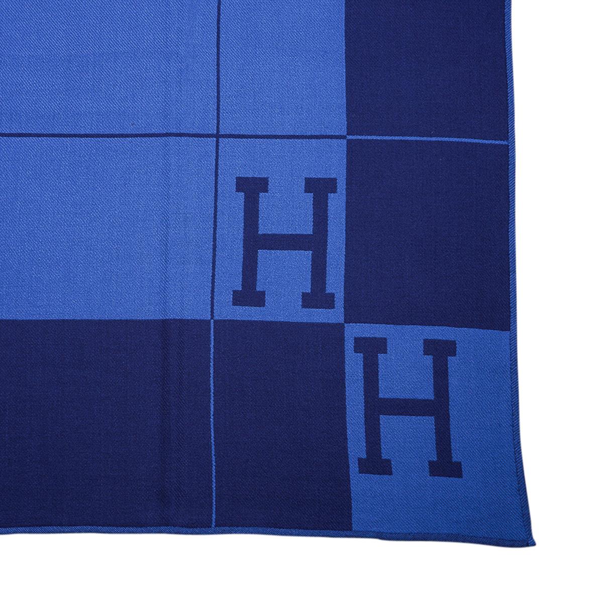 Hermès - Couverture Avalon Spring en cachemire bleu en vente 2