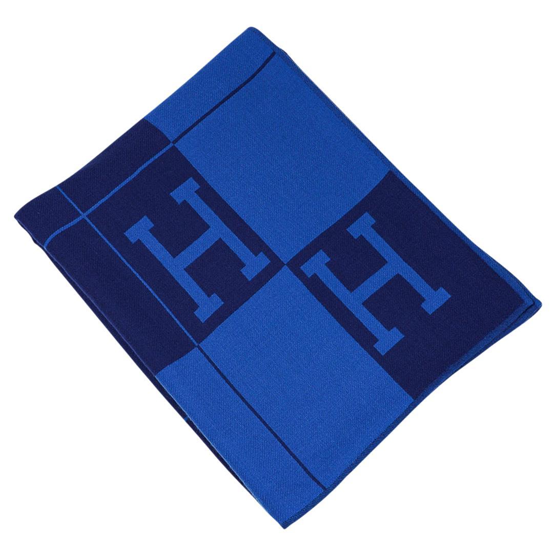 Hermès - Couverture Avalon Spring en cachemire bleu en vente