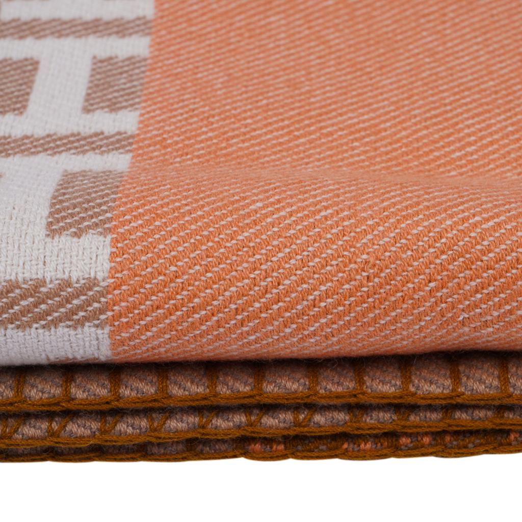 Hermes Avalon Terre D'H Blanket Corail Hand Woven Cashmere New wBox 7