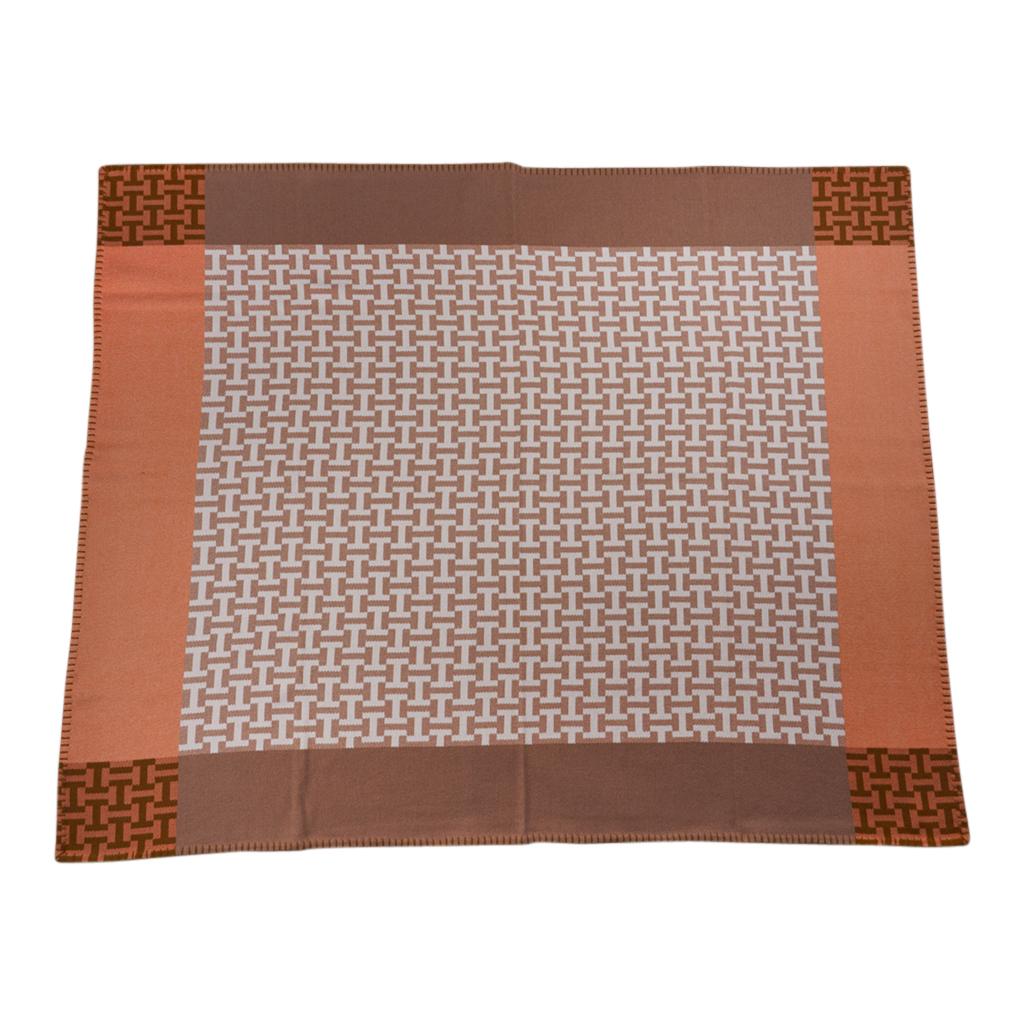 Hermes Avalon Terre D'H Blanket Corail Hand Woven Cashmere New wBox 8