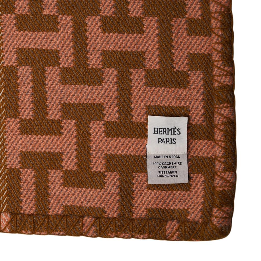 Hermes Avalon Terre D'H Blanket Corail Hand Woven Cashmere New wBox 9