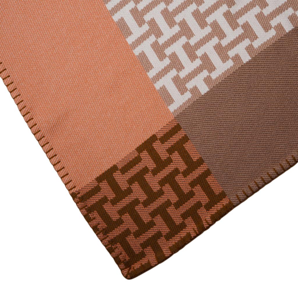 Brown Hermes Avalon Terre D'H Blanket Corail Hand Woven Cashmere New wBox