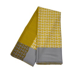 Hermes Avalon Terre D'H Hand Woven Cashmere Blanket Lime / Gris