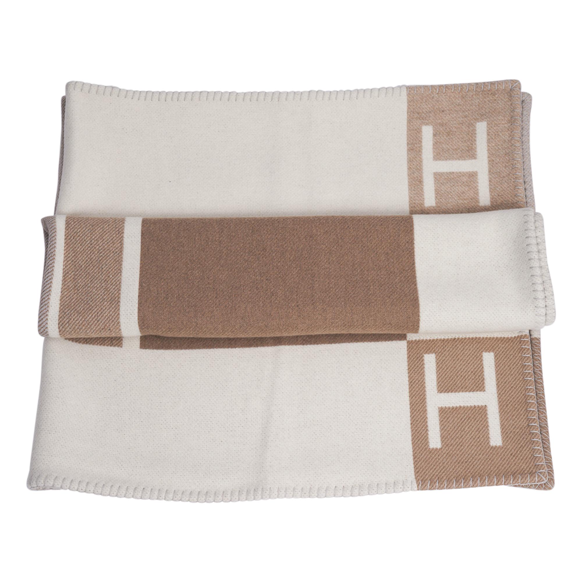 Brown Hermes Avalon Vibration Throw Blanket Ecru Naturel Wool / Cashmere New