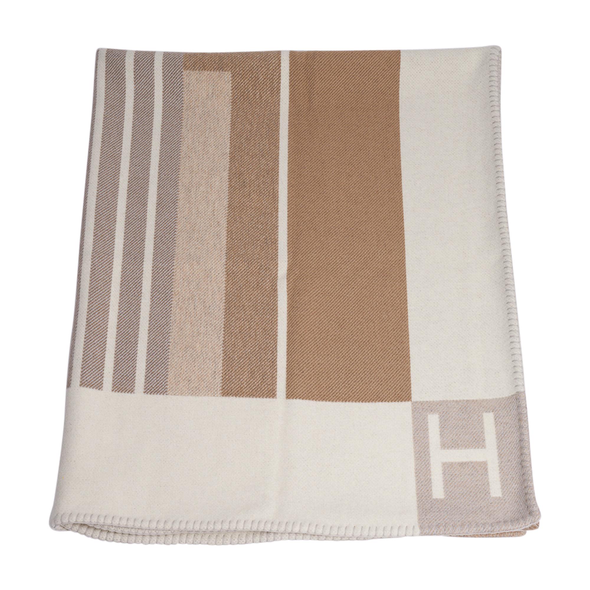 Brown Hermes Avalon Vibration Throw Blanket Ecru Naturel Wool / Cashmere New