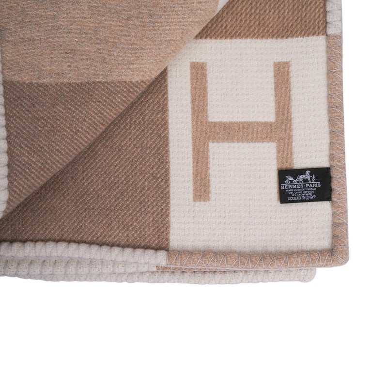 Hermes Avalon Vibration Throw Blanket Ecru Naturel Wool / Cashmere New