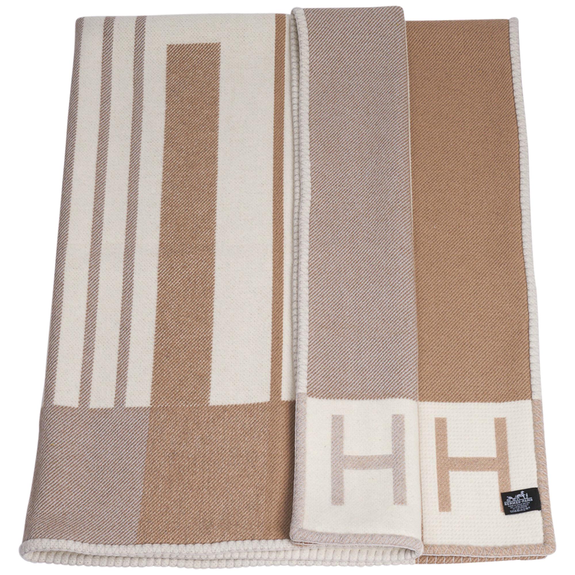 Hermes Avalon Vibration Throw Blanket Ecru Naturel Wool / Cashmere New