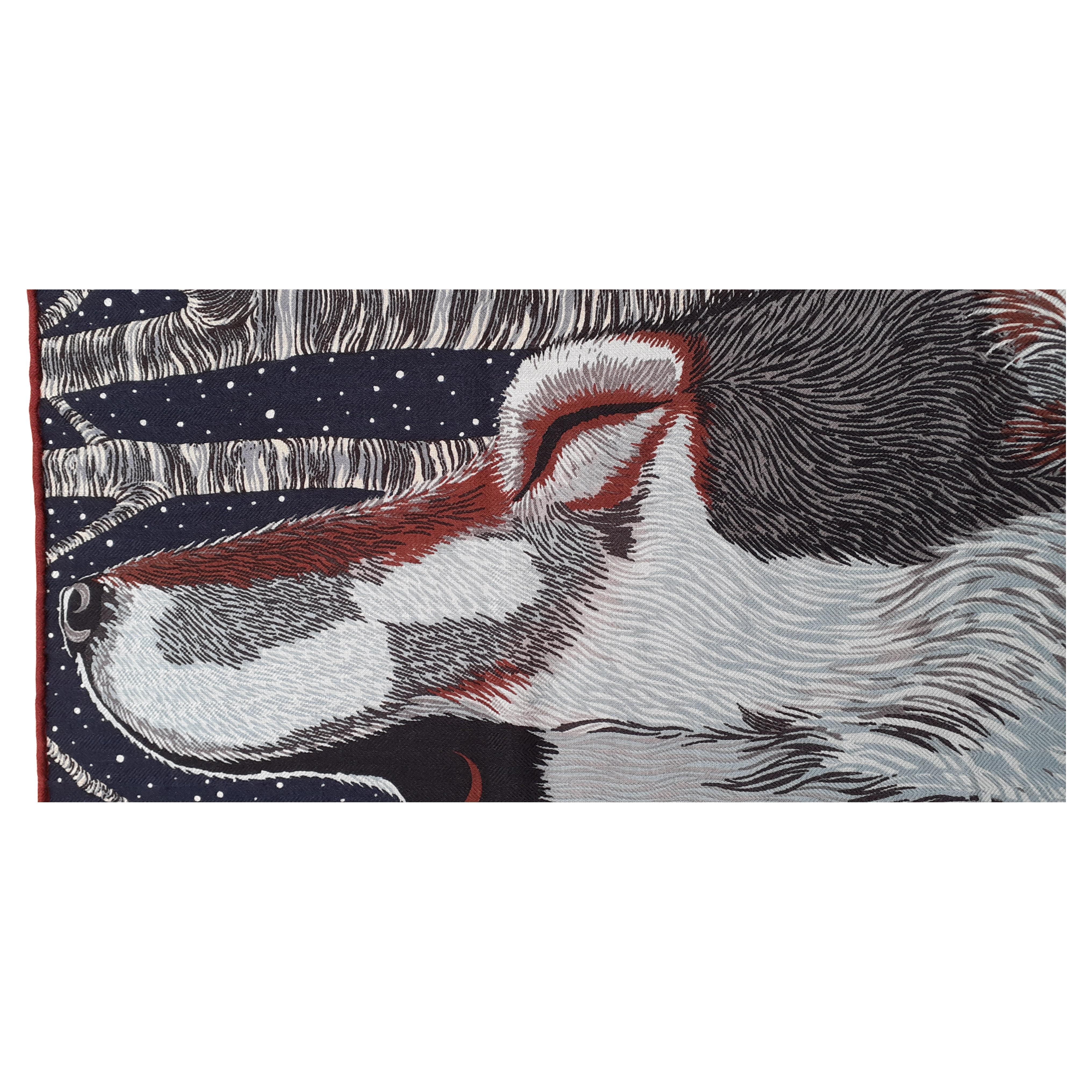 Black Hermès AWOOOOO Wolf Cashmere Silk Scarf Shawl Shirley Special Edition For Sale