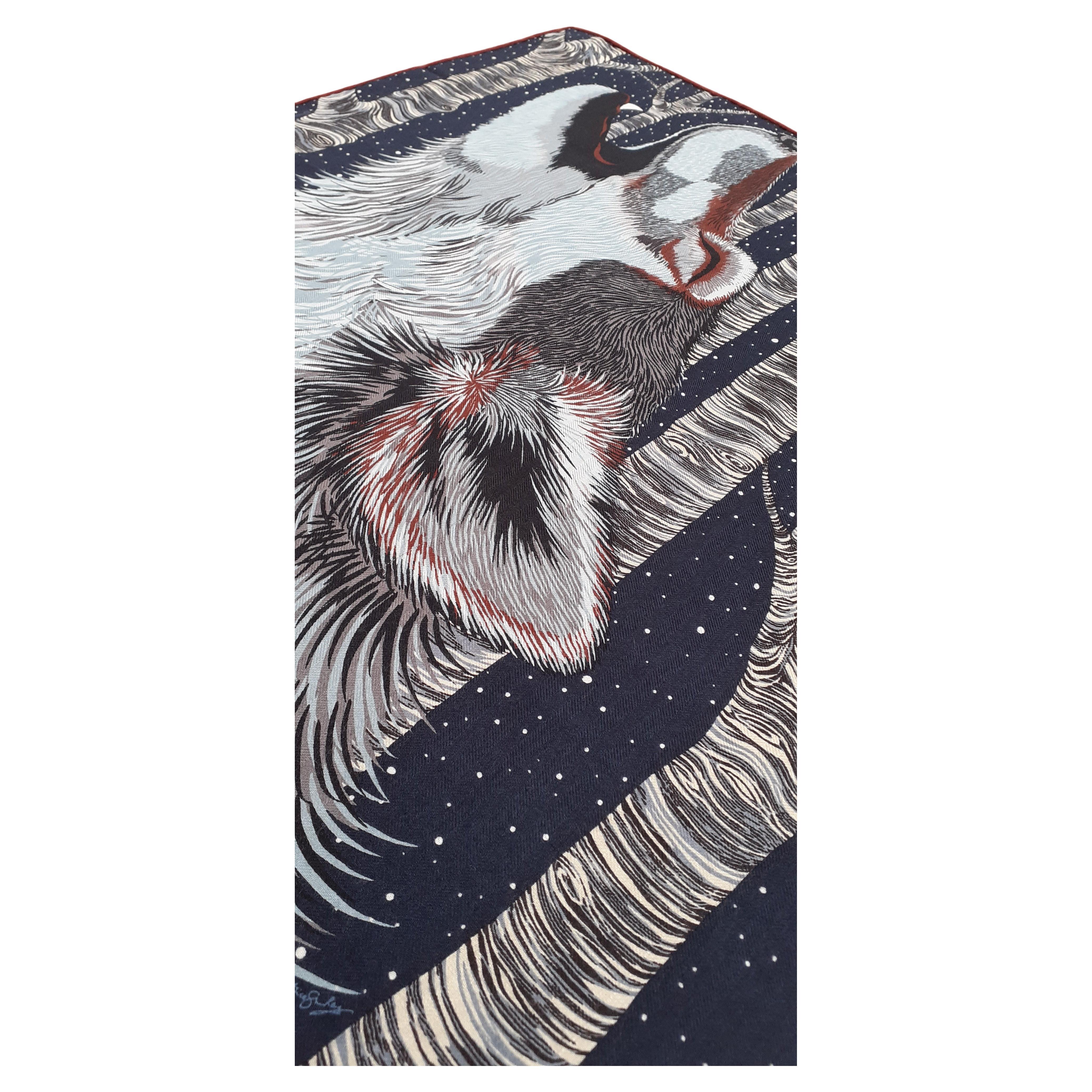 Hermès AWOOOOO Wolf Cashmere Silk Scarf Shawl Shirley Special Edition For Sale 4