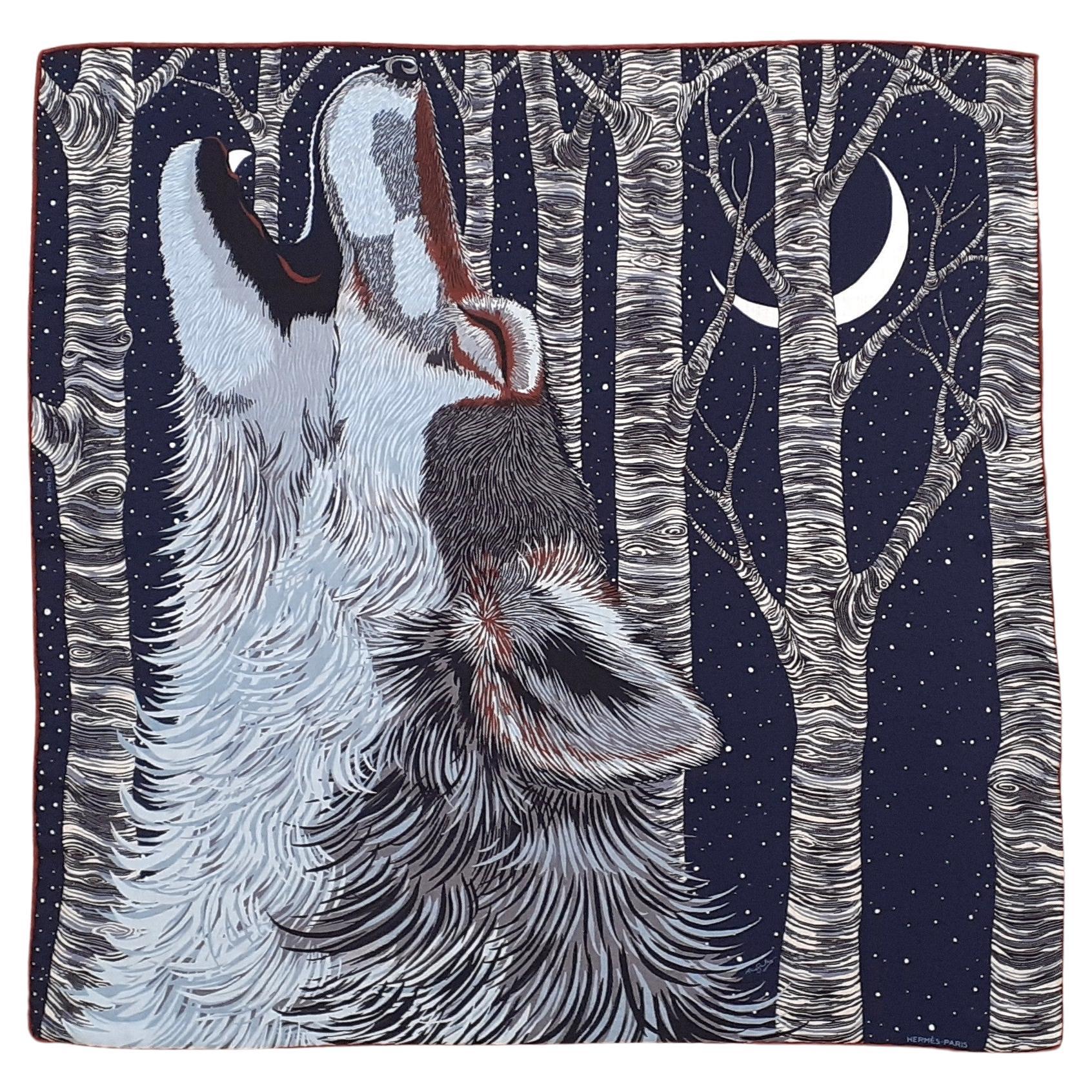 Hermès AWOOOOO Wolf Cashmere Silk Scarf Shawl Shirley Special Edition For Sale