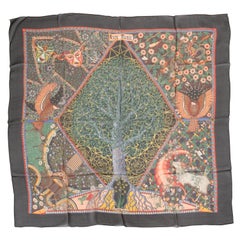 Hermès "Axis Mundi" Black Chiffon Scarf