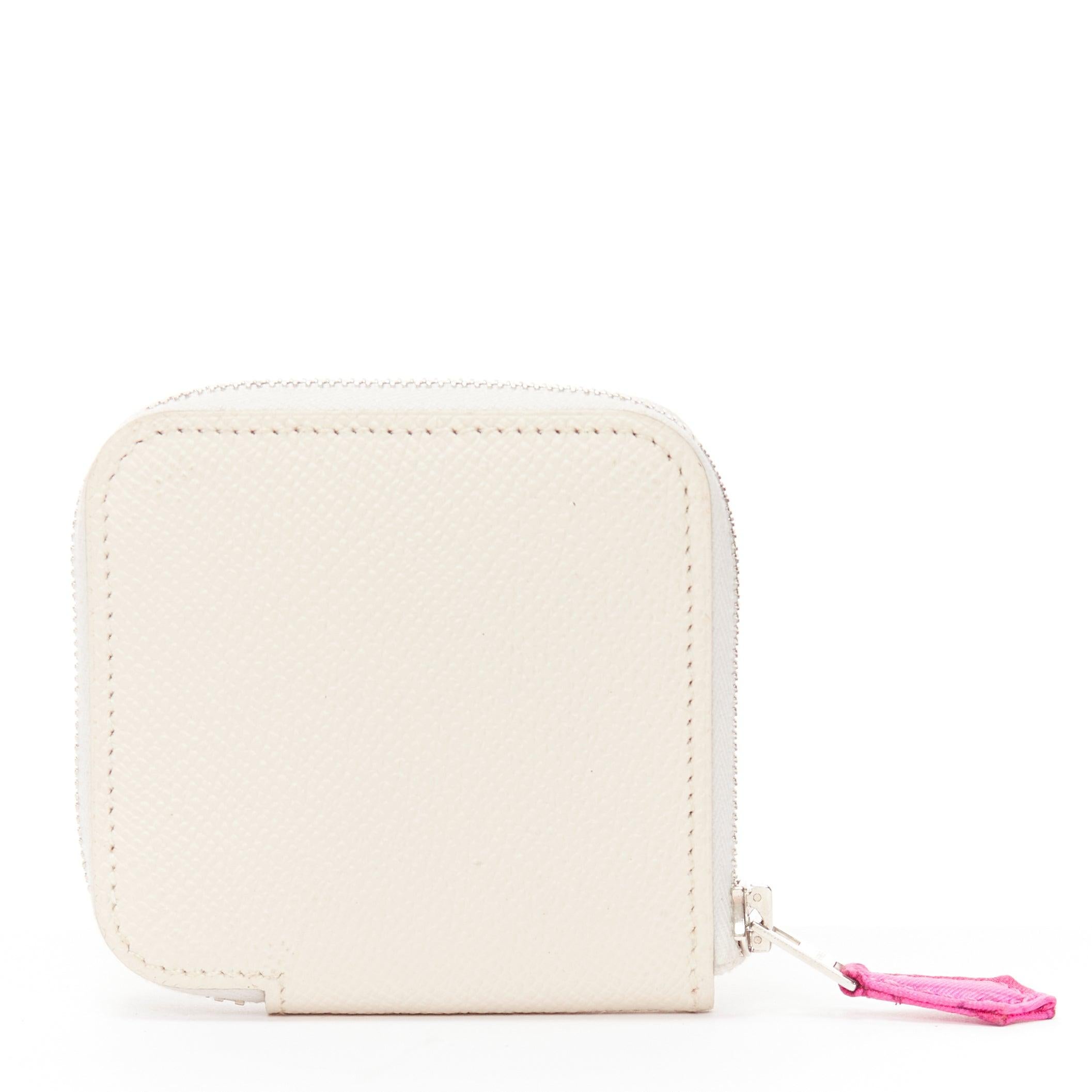 HERMES Azap Compact white leather pink printed silk zip around coins holder In Excellent Condition In Hong Kong, NT