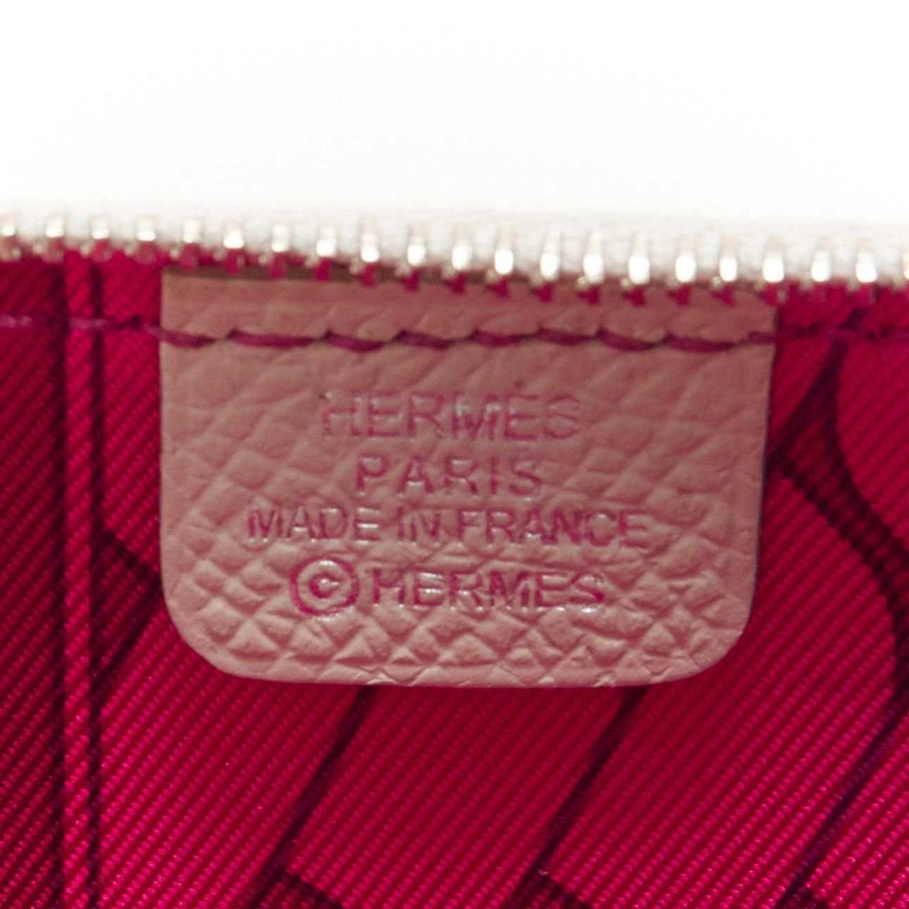 HERMES Azap Compact white leather pink printed silk zip around coins holder 1