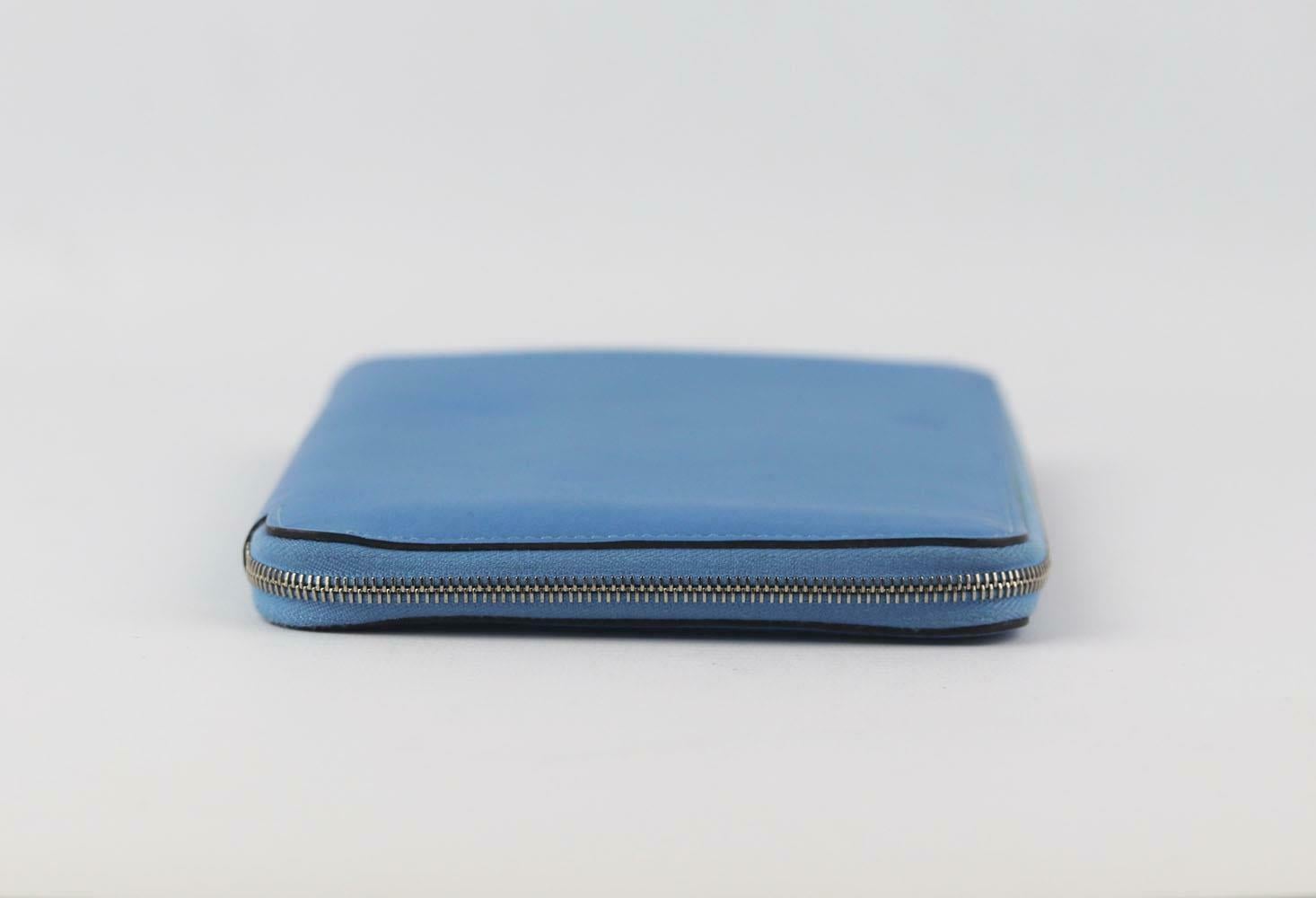 Blue Hermès Azap GM Zipped Classic Togo Calfskin Leather Wallet For Sale