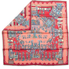 Hermes Aztec Garden Pink Silk Scarf