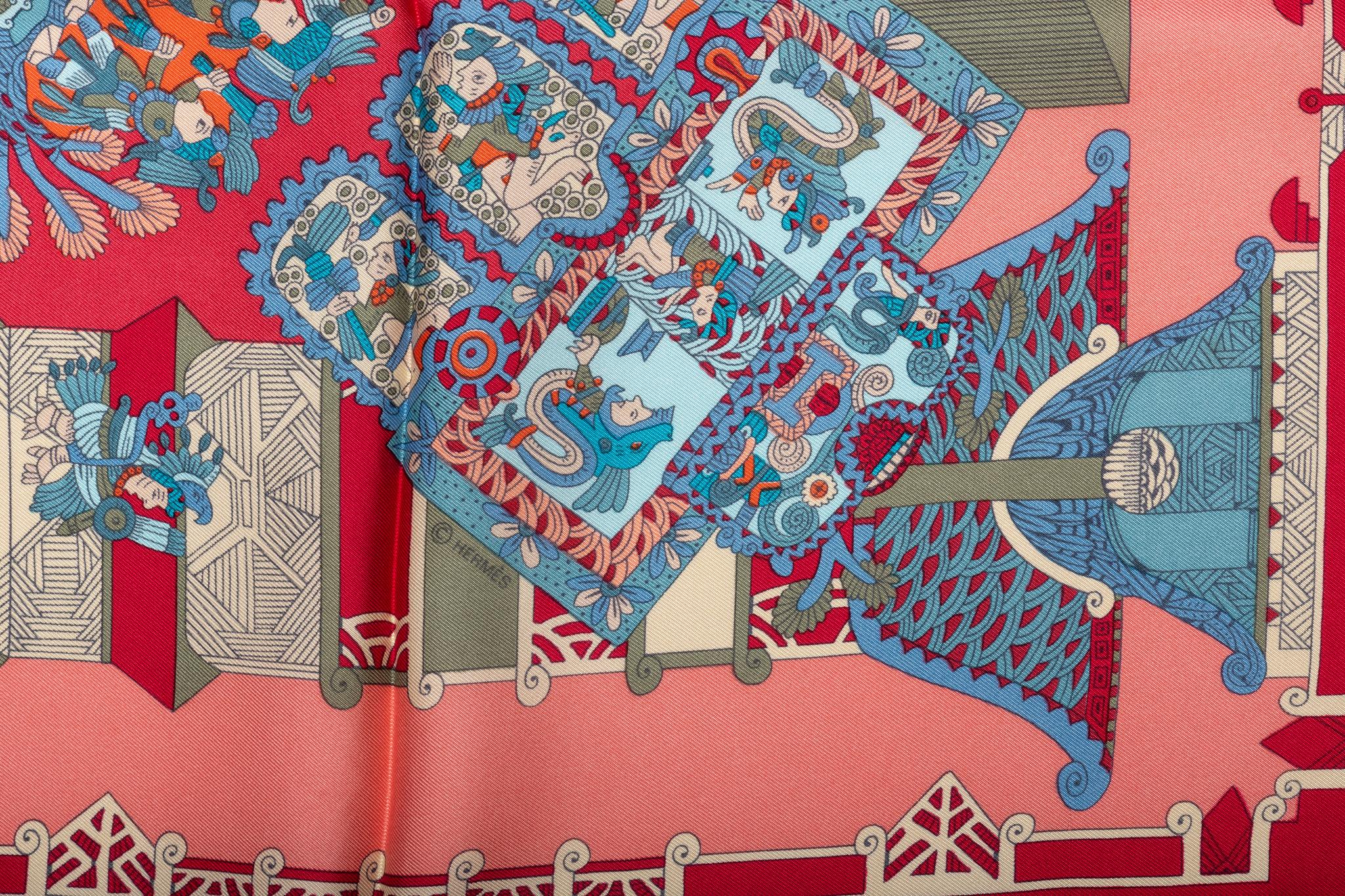 Hermes Aztec Garden Pink Silk Scarf In Excellent Condition In West Hollywood, CA