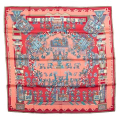 Hermes Aztec Garden Pink Silk Scarf