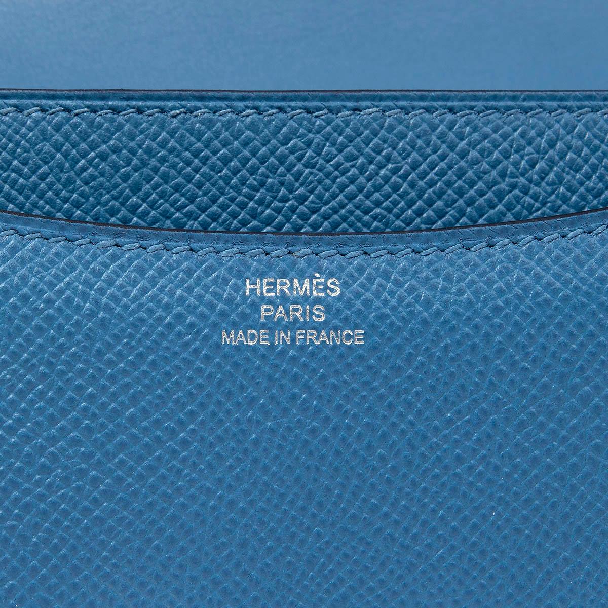 HERMES Azur blue Epsom leather CONSTANCE 18 MINI Bag w Palladium In Excellent Condition For Sale In Zürich, CH