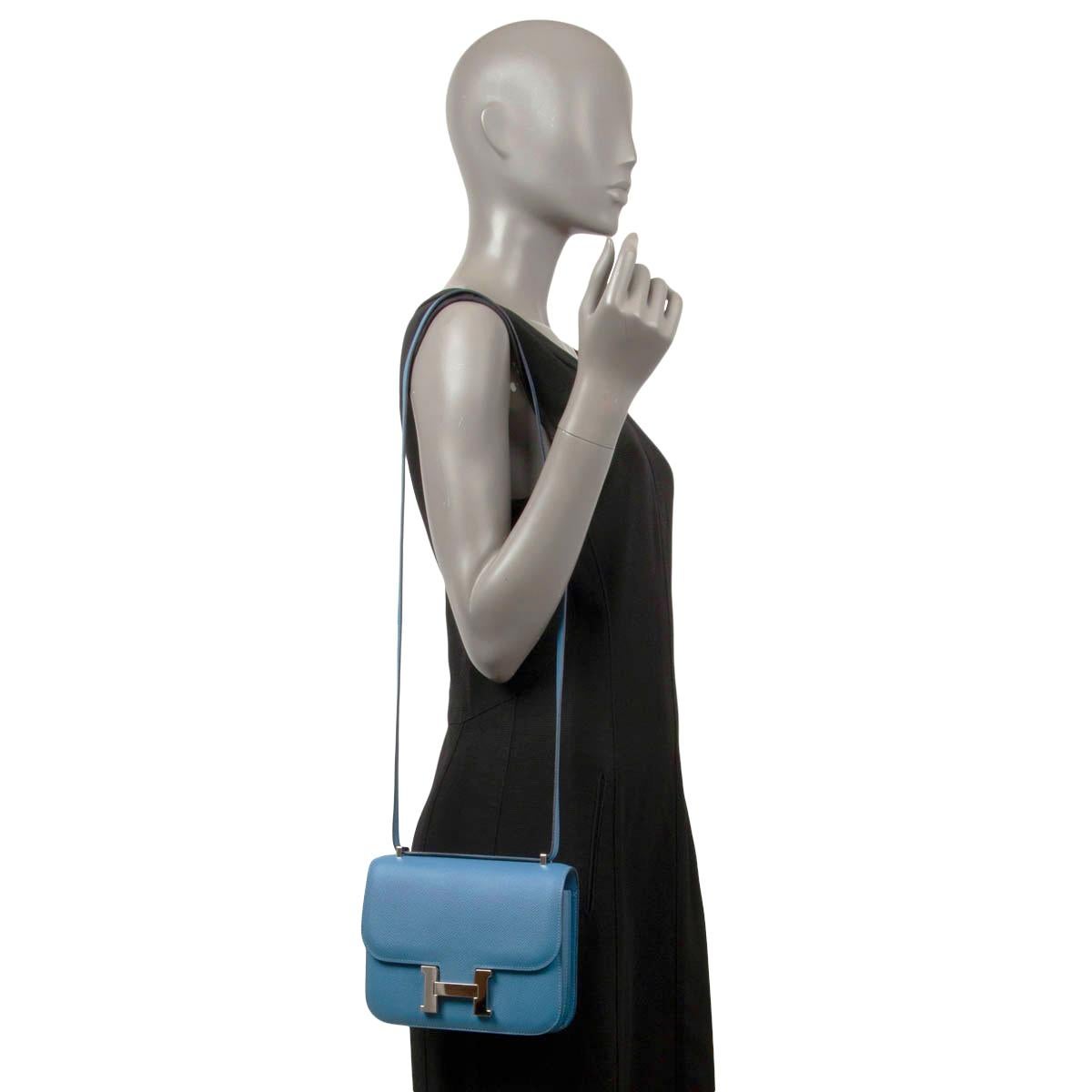 HERMES Azur blue Epsom leather CONSTANCE 18 MINI Bag w Palladium For Sale 1
