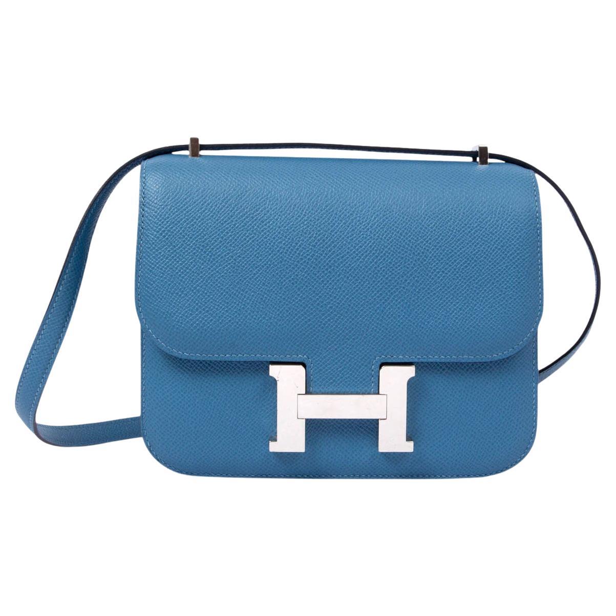 HERMES Azur blue Epsom leather CONSTANCE 18 MINI Bag w Palladium For Sale