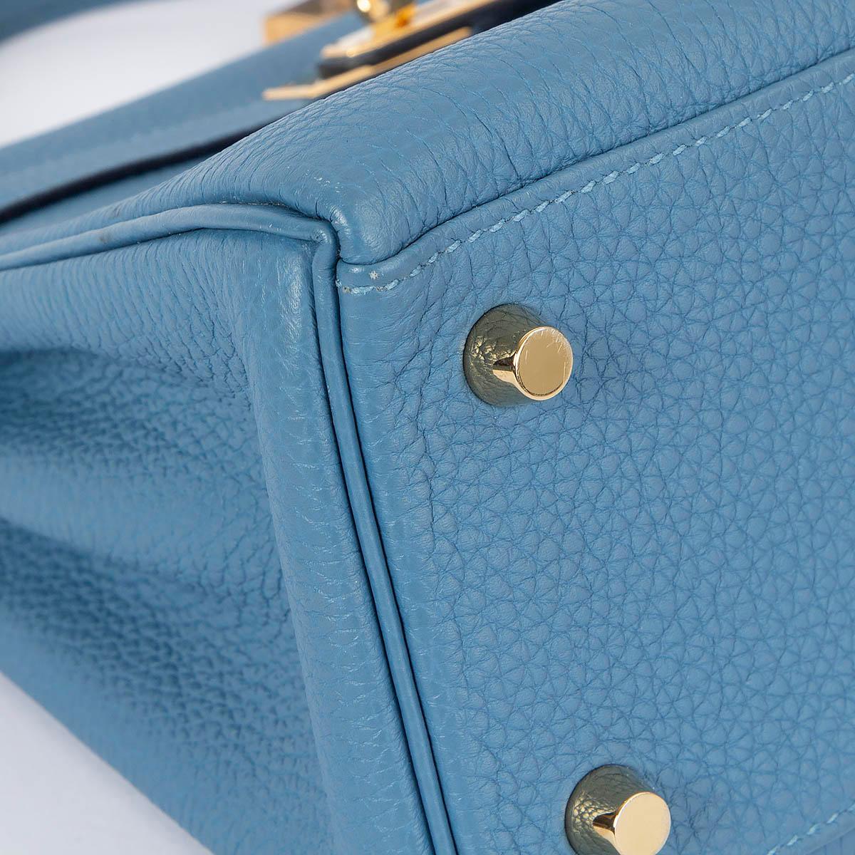 HERMES Azur blue Togo leather KELLY 25 RETOURNE Bag w Gold For Sale 5