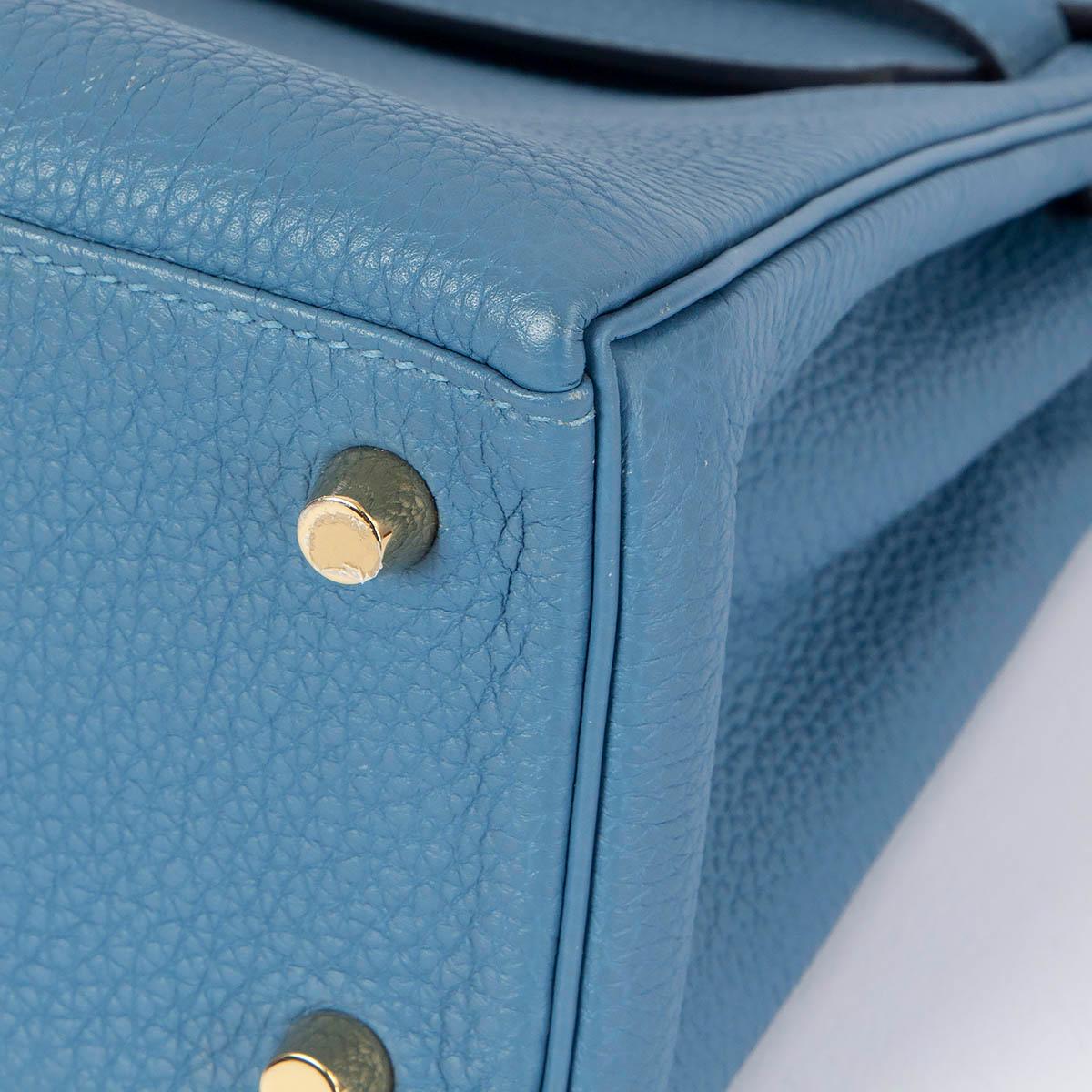 HERMES Azur blue Togo leather KELLY 25 RETOURNE Bag w Gold For Sale 6