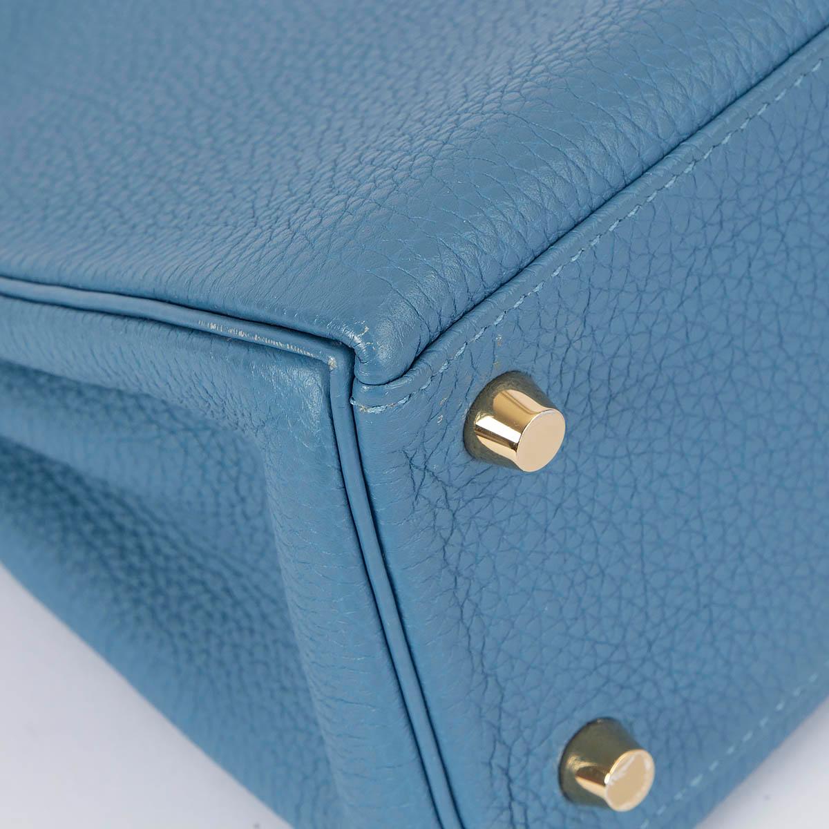 HERMES Azur blue Togo leather KELLY 25 RETOURNE Bag w Gold For Sale 7