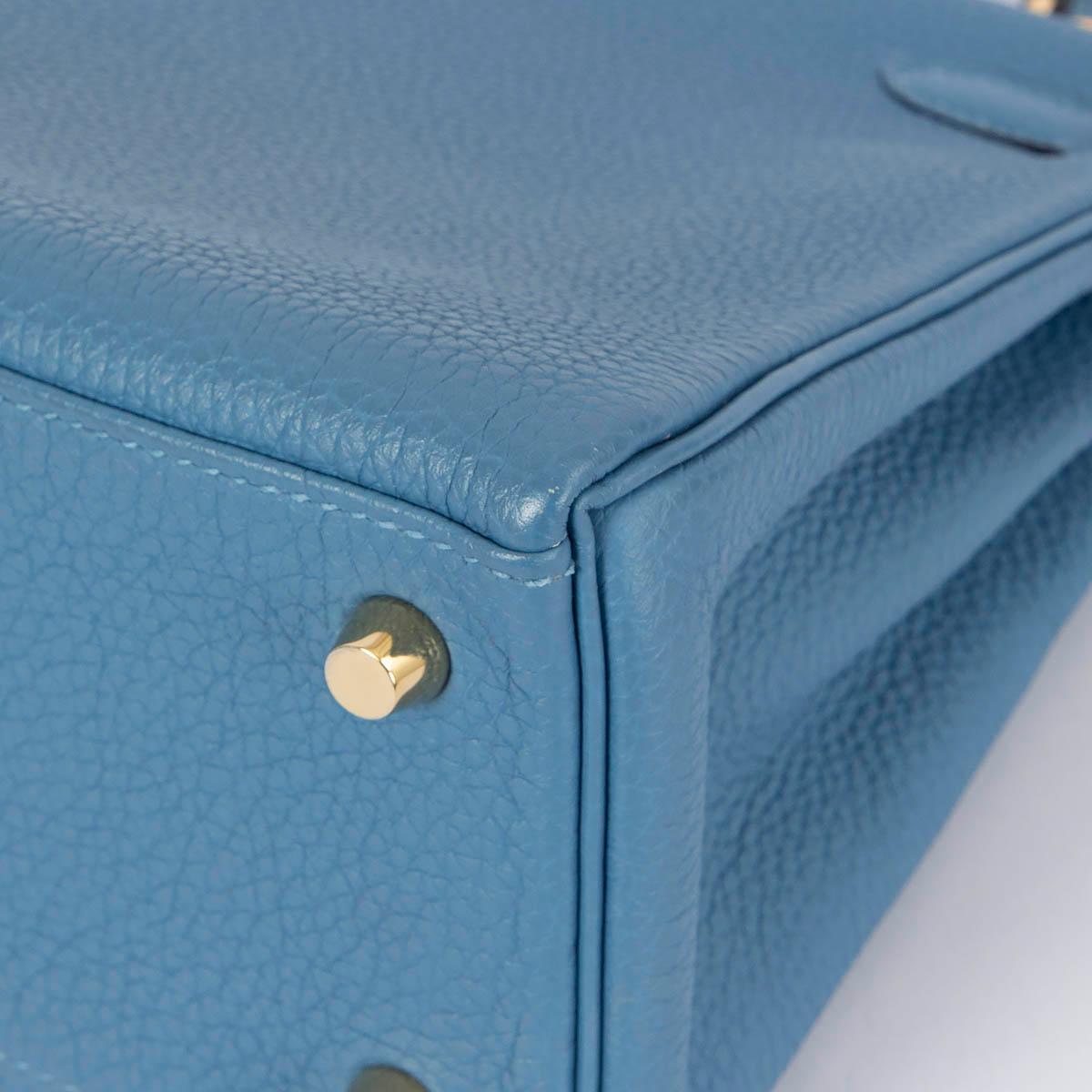 HERMES Azur blue Togo leather KELLY 25 RETOURNE Bag w Gold For Sale 8