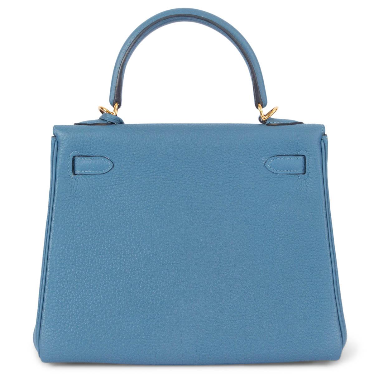 Blue HERMES Azur blue Togo leather KELLY 25 RETOURNE Bag w Gold For Sale