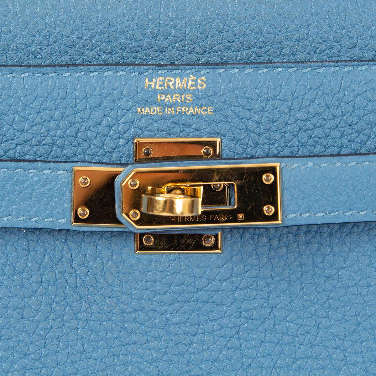 HERMES Azur blue Togo leather KELLY 25 RETOURNE Bag w Gold For Sale 2