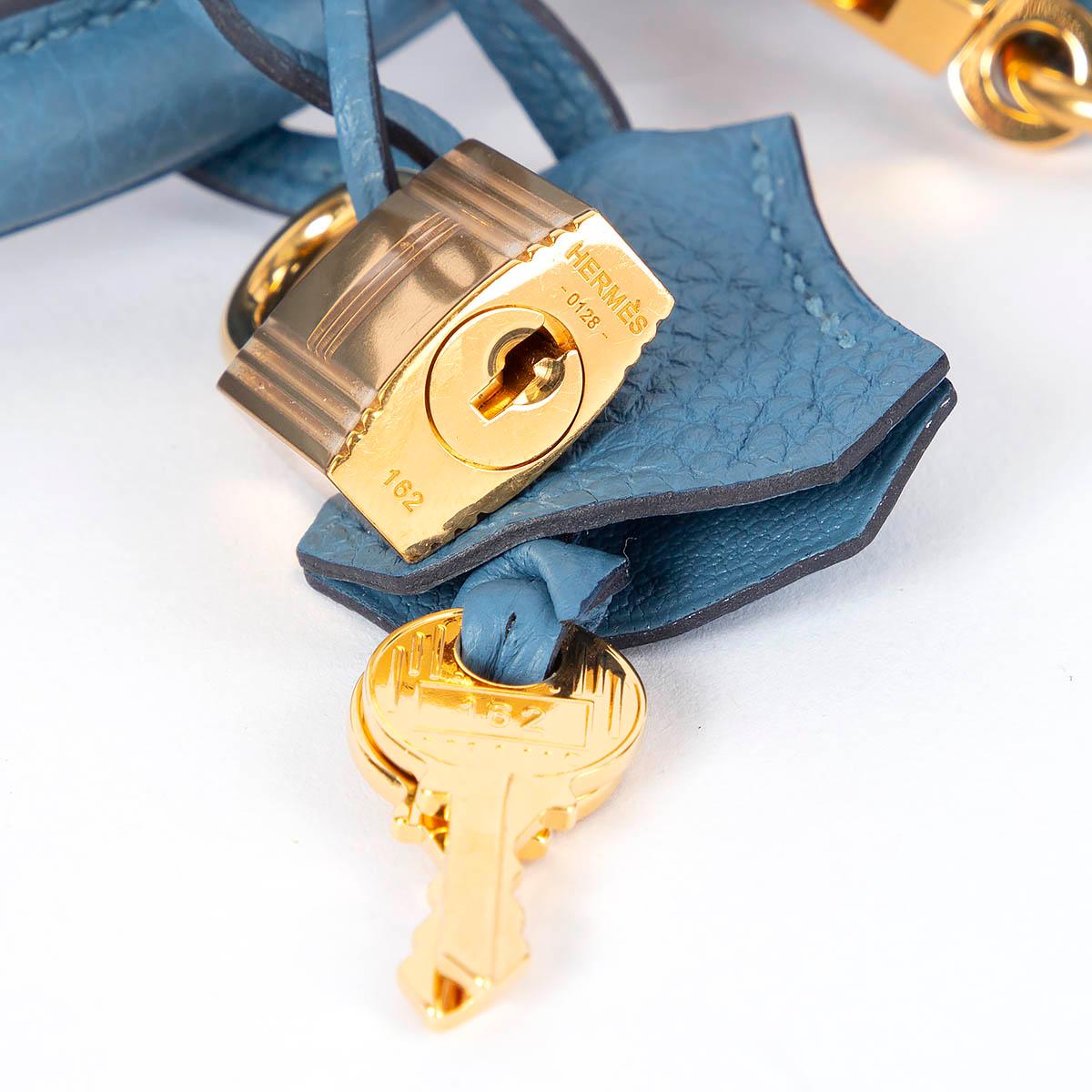 HERMES Azur blue Togo leather KELLY 25 RETOURNE Bag w Gold For Sale 4