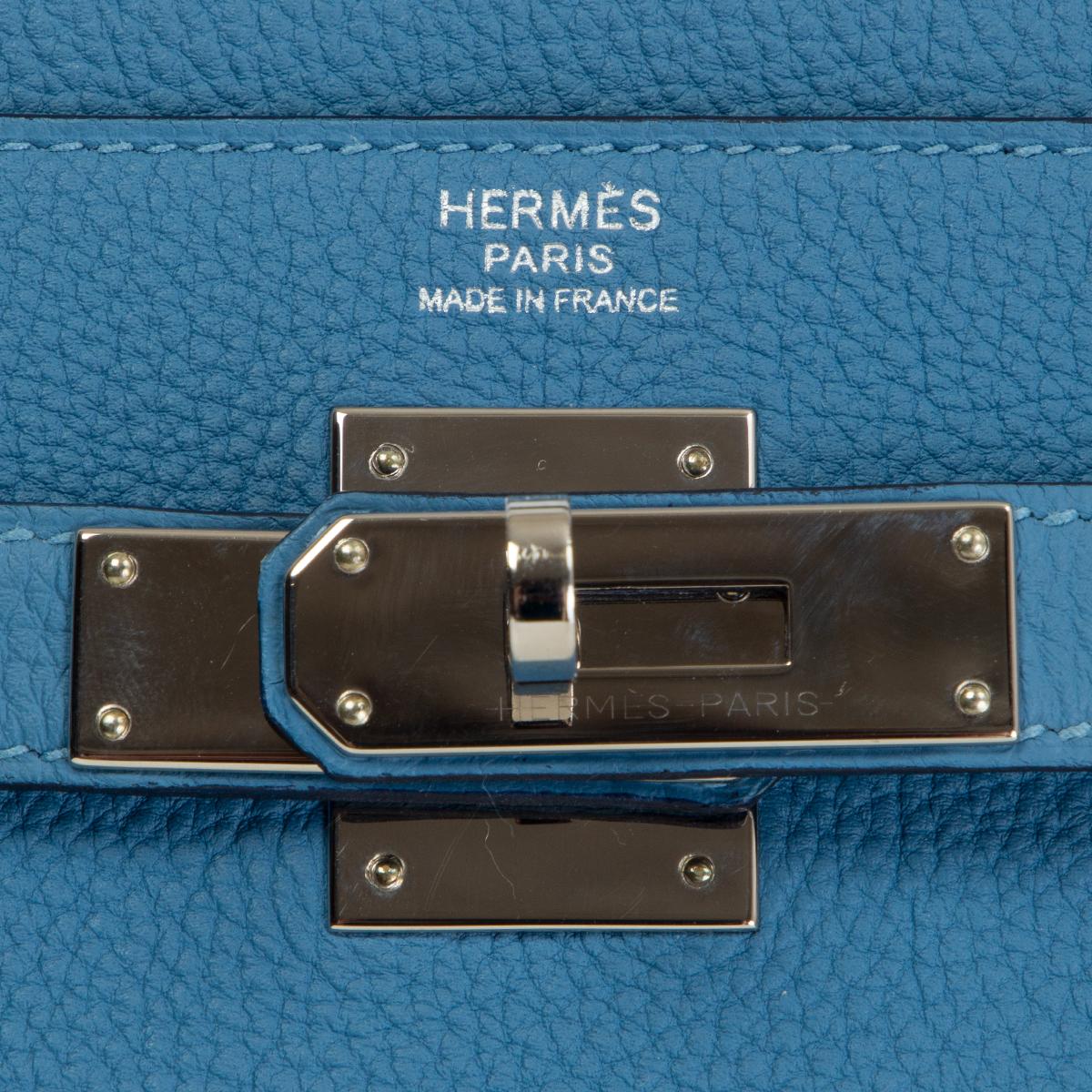HERMES Azur blue Togo leather KELLY 32 RETOURNE Bag Palladium 2