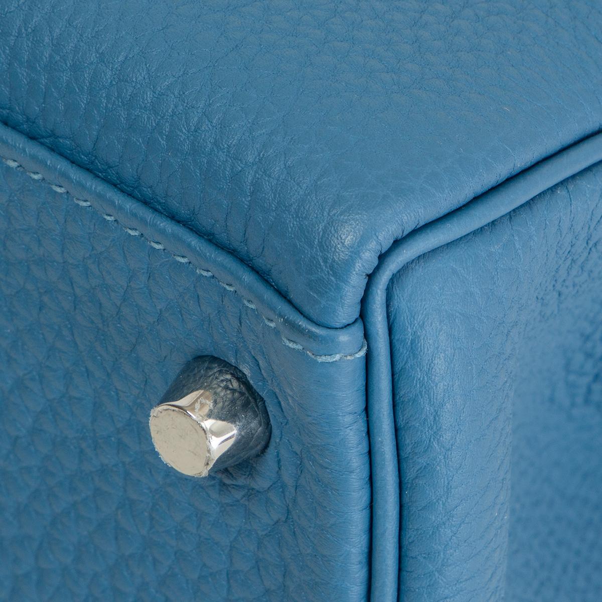 HERMES Azur blue Togo leather KELLY 32 RETOURNE Bag Palladium In New Condition In Zürich, CH