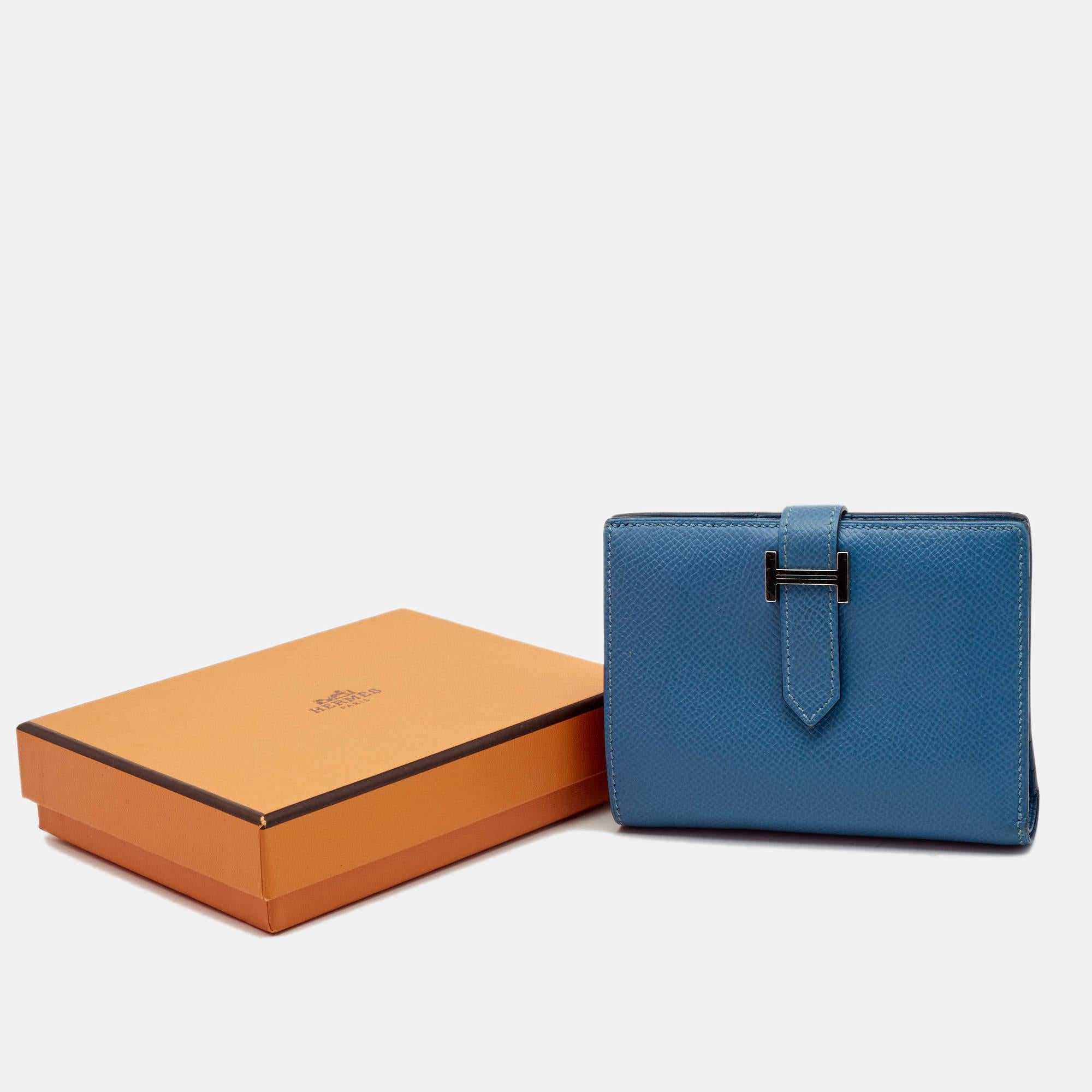 Hermes Azur Epsom Leather Bearn Compact Wallet 6